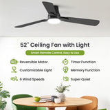OSTIVE Ceiling Fans with Lights and Remote: 52 Inch Modern Black Ceiling Fan, Low Profile Flush Mount, Quiet Reversible DC Motor & 3CCT Dimmable LED for Bedroom Living Room Kitchen Indoor Outdoor OSTIVE