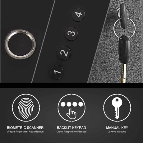 Biometric Slider Handgun Gun Safe for Nightstand, Desk, Bed Side,Truck - Auto Sliding Door Hand Gun Safe for Pistol -with Fingerprint, PIN Code, KEY Access LANGGER V