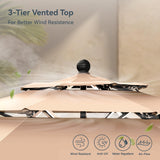 PHI VILLA 10ft Patio Umbrellas, Outdoor 3 Tier Vented Large Market Table Umbrella with 8 Sturdy Ribs and 1.5" Umbrellla Pole for Lawn Poolside Garden Terrace, Beige(No Base) PHI VILLA