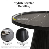 win2win Nesting Coffee Table Set of 2, Mid Century Modern Coffee Table with Marble Veneer, Fluted Round Tea Table and End Table Set, Minimalist Center Tables for Living Room, Office, Black win2win