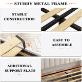 TIGUBFRE Queen Size Upholstered Bed Frame with LED Lights and Storage Drawers, Beige TIGUBFRE