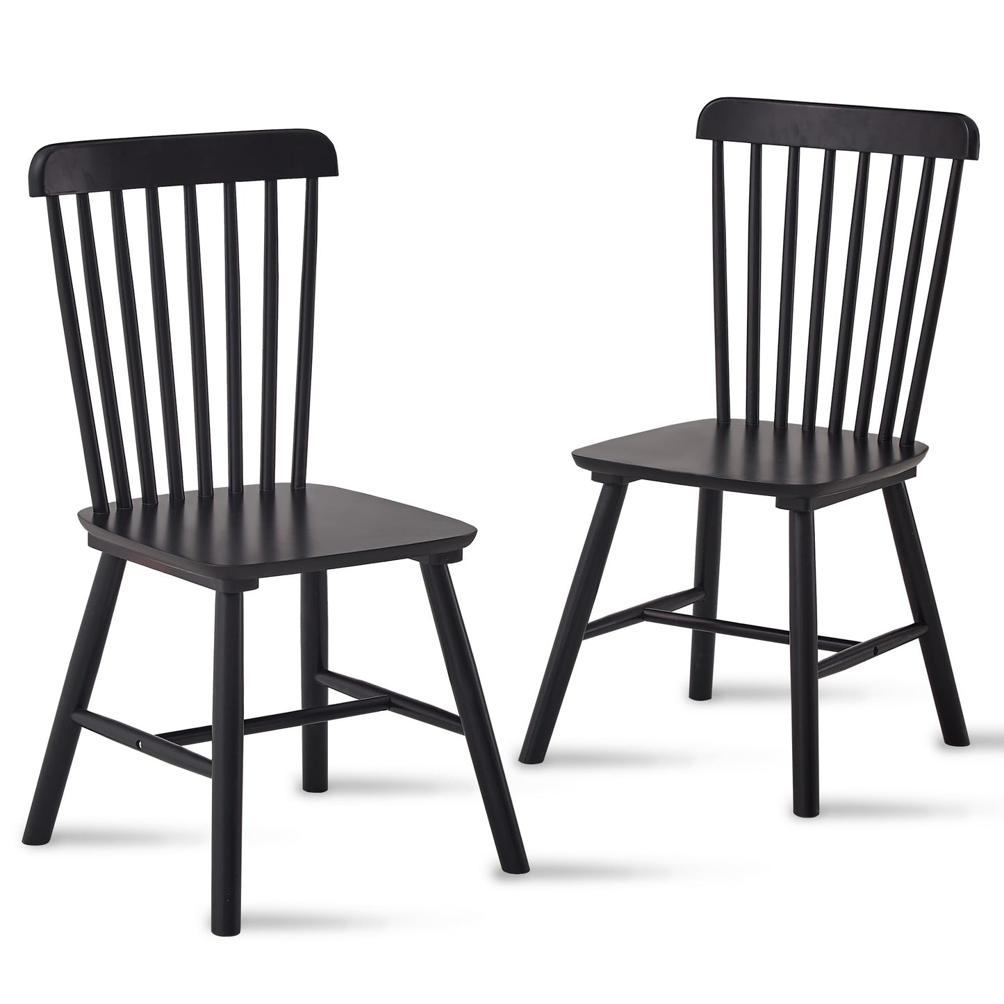 Saylike Dining Chairs Set of 4, Farmhouse Solid Wood Windsor Kitchen Chairs Set with Spindle Back for Restaurant Dining Room (4, Black, 17.3" W x 16.1" D x 34.6" H) - WoodArtSupply