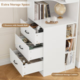 FACBOTALL 76.8” Corner Bookshelf with 3 Drawers and 3 Side Storage Cubbies, L Shaped Tall Bookshelf and Bookcase, 4 Tier Corner Bookcase, Wood Narrow Book Shelf for Living Room, Office, White FACBOTALL