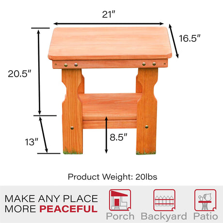 Amish Casual Heavy Duty Outdoor Wood End Table in Cedar Stain - Quality Crafted in The USA from Treated Pine by Amish Artisans Amish Casual