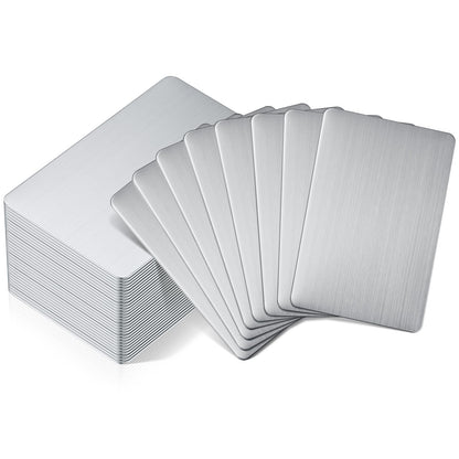 Tandefio 50 Pcs 304 Stainless Steel Metal Business Cards Sublimation Blank Steel Card Laser Engraving Stainless Cards for House Office Customer DIY Gift Plate Cards (0.8 mm Thickness)