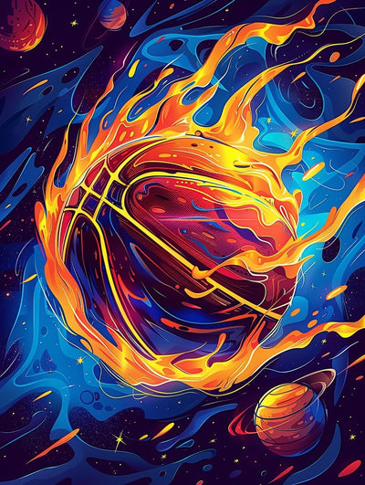 LXTONG Sport Basketball Diamond Painting Set, Flame Basketball Diamond Painting for Adult, Ball Diamond Arts and Crafts Wall Decor for Ball Enthusiasts (16 X 12 Inches)
