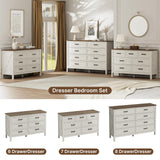 LYNSOM Farmhouse 8 Drawer Dresser for Bedroom, 55 Inch Wide Wood Rustic Chest of Drawers with X-Marking & Bar Handle, Large Storage Dressers Organizer for Bedroom, Living Room, Antique White LYNSOM