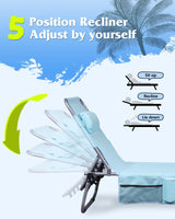 WLIVE Outdoor Tanning Chair, 5-Position Folding Beach Chair with Face Hole, Portable Patio Lounge Chair for Beach, Pool,Camping, Light Blue WLIVE