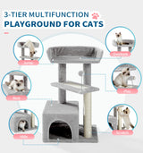 Made4Pets Cat Tree, Carpet Cat Tower Grey for Indoors Cats, Cute Wood Kitty Condo with Scratching Post and Pad, 29" Multi-Level Modern Activity Climbing Furniture for Small and Medium Cats MADE 4 PETS