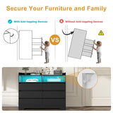 Spaco Black Dresser for Bedroom, 6 Drawer Dresser with LED Lights and 2 Cubby,Chest of Drawers,Wood Dresser,Dresser Bedroom Furniture,Wide TV Stand Dresser for Kid's Room,Nursery Spaco