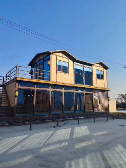 S.E.Q Double Story, Fully Equipped Bathroom, and Kitchen Tiny prefab Container House. Home with Glass sunroom and Stairs Free Water Heater (20 ft)