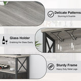 LVB Liquor Home/ Coffee Bar Cabinet, Industrial Farmhouse Modern Sideboard Buffet Cabinet for liquor and glasses with Wine Rack Storage for Kitchen Dining Living Room, Light Grey Oak 47 in LVB