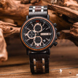 BOBO BIRD Wood Watch Handmade Luminous Wooden Wrist Watch Lightweight Quartz Movement Date Wristwatch for Men (Black) BOBO BIRD