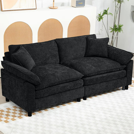 Oversize Loveseat Sofa Couch, 79'' Chenille Deep Seat Cloud Couch with Pillows and Cushion, Two Seater Comfy Love Seat for Living Room Bedroom Office,Black DecoraFlex
