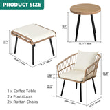 YITAHOME 5-Piece Outdoor Wicker Furniture Set, All-Weather Patio Bistro Set with Footrest, Small Patio Conversation Set for Balcony Outside, Outdoor Chairs with Ottomans and Coffee Table YITAHOME