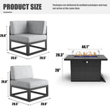 LayinSun Large Aluminum Patio Furniture Set with Fire Pit Table, 6 Pieces Modern Outdoor Conversation Set Sectional Metal Sofa Set with Olefin Cushion LayinSun