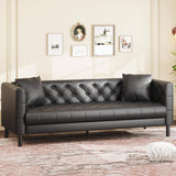 GarveeHome 81 in Leather Couch for Living Room, Modern Leather Sofa with Deep Seat, Handmade Button Tufted 3 Seater Sofa, Chesterfield Couch for Apartment, Office, Black GarveeHome