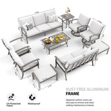 HAPPATIO 10 Piece Aluminum Patio Furniture Set, 3-Seat Outdoor Couch and Loveseat, All-Weather Outdoor Sectional Sofa with Swivel Armchairs and Ottomans, Garden Conversation Set(Gray) HAPPATIO