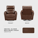 Lexicon Swivel Glider Reclining Chair, Top Grain Leather Match Manual Recliner, Comfy Nursery Glider Recliner, Swivel Reclining Chair for Living Room/Office/Bedroom/Apartment, Toffee Brown Lexicon