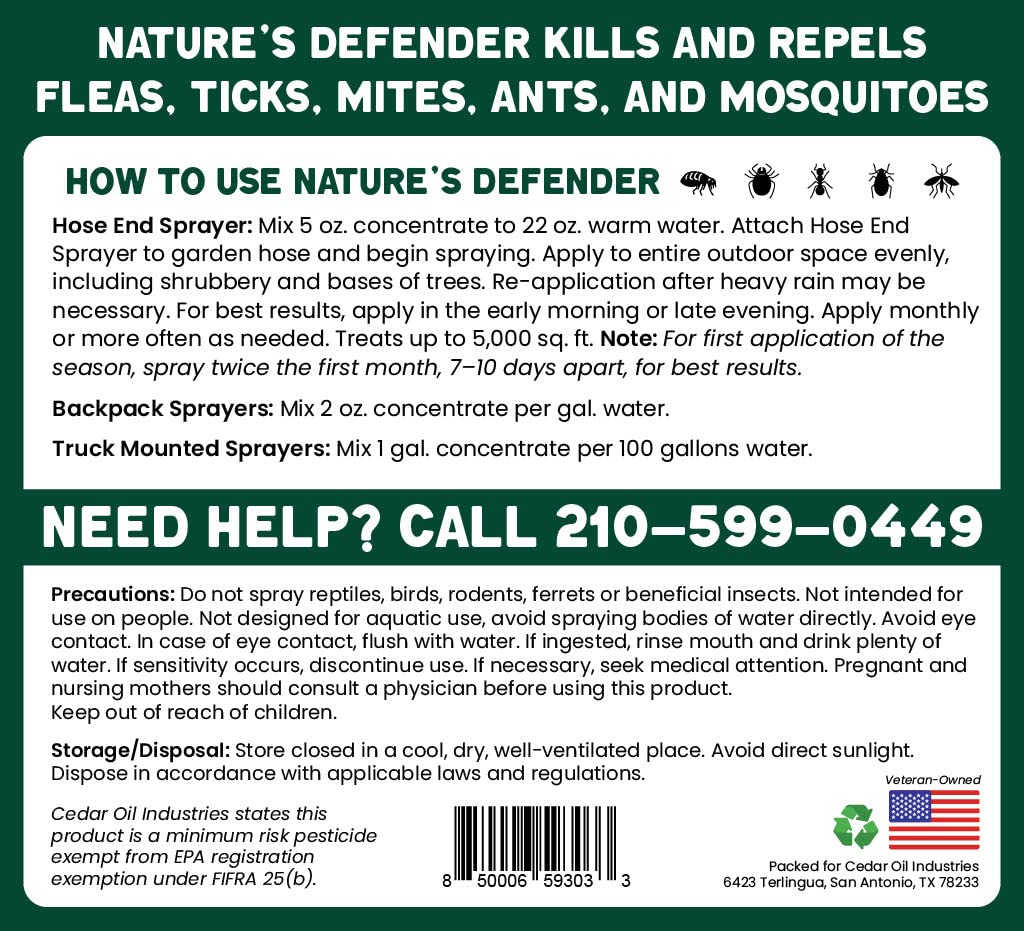 Nature's Defender Lawn & Garden Concentrate - All-Natural Pest Control for Outdoor Spaces, Made with Natural Cedarwood Oil (128 Fluid Ounces) Cedar oil Industries