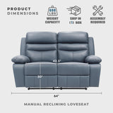 Lexicon 64" W Manual Reclining Loveseat, Top Grain Leather Match Reclining Love Seat, Home Theater Seating, Wall Hugger Recliner Couch, Manual Double Recliner RV Couch for Living Room, Blue Lexicon