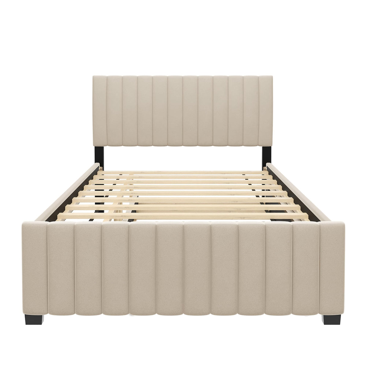 Full Bed Frame with Trundle Bed,Velvet Upholstered Platform Bed Frame,Full Size Trundle Bed with Headboard for Kids Teens Adults(Beige) Bellemave