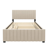 Merax Full Size Bed with Trundle, Velvet Upholstered Platform Bed Frame, No Box Spring Needed, Wood Slat Support, Modern Luxury Bedroom Furniture for Small Space, Beige Merax
