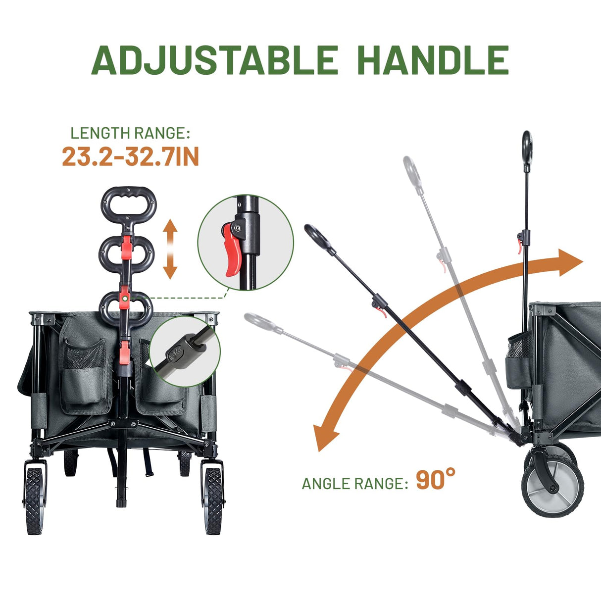 TIMBER RIDGE 51.2'' Extended Collapsible Wagon Cart with Cargo Net, 350LBS Heavy Duty Foldable Utility Wagon with Adjustable Handle, 250L Capacity Portable Cart for Camping Sports Shopping, Grey TIMBER RIDGE