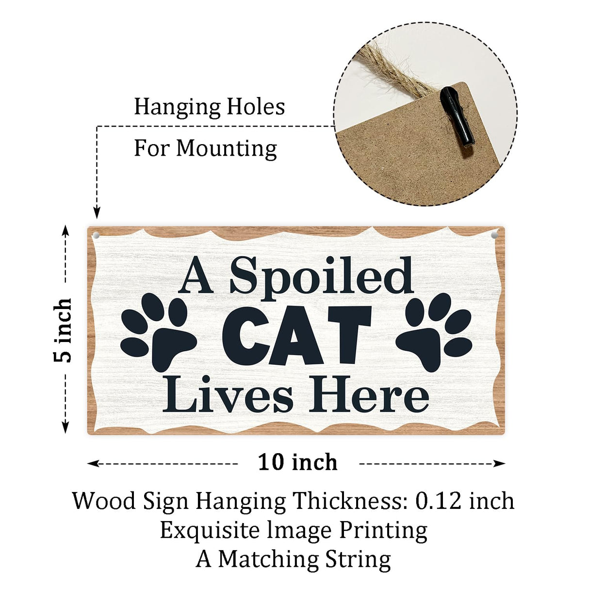 A Spoiled Cat Lives Here Wooden Hanging Sign Plaque, Wall Decor Sign With Personalized Quotes, Rustic Wood Sign Wall Art for Home Garden Yard Farmhouse - A29 Lesixur