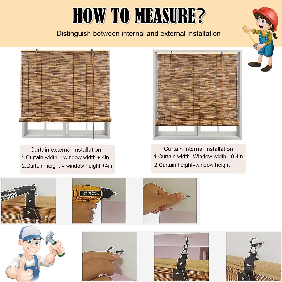 Outdoor Bamboo Roll-up Shades for Porch Patio Privacy Screen, Blackout Roller Window Blinds 48" 60" 64" 66" 72" 84" 96" Long Waterproof Reed Curtain with Lifter, Cordless Bamboo Blinds(52" x 60") KAKVSRBPER