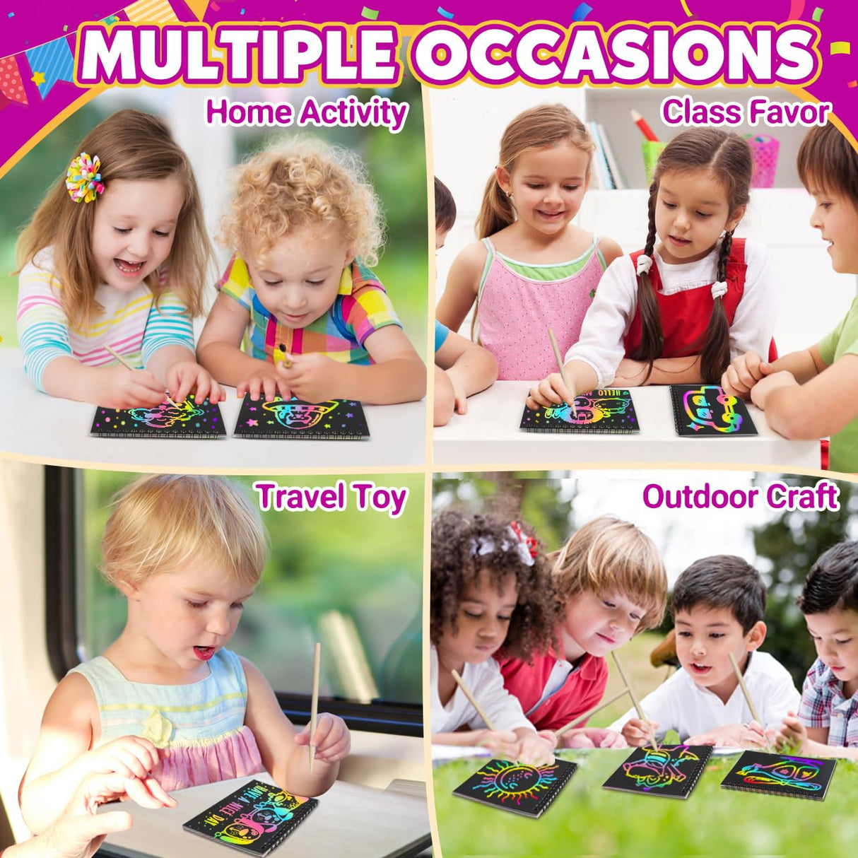 Party Favors for Kids 4-8-12: 24 Pack Scratch Rainbow Art Crafts Notebook, Coloring Book Goodie Bags Stuffers Kit, Bulk Birthday Gift Classroom Prizes Girl Boy Toddler Pigipigi Kids