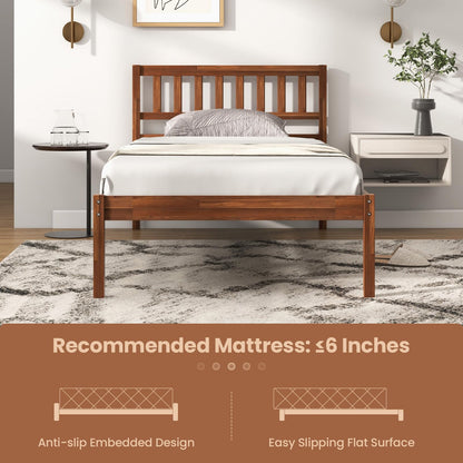 Giantex Wood Twin Bed Frame with Headboard, Mid Century Platform Bed with Wood Slat Support, Solid Wood Foundation, 12 Inch Height for Under Bed Storage, Easy Assemble, Walnut - WoodArtSupply