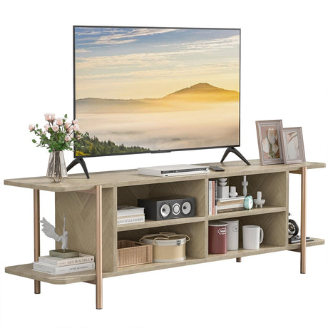 Giluta TV Stand for TV up to 75 Inch, Wood TV Cabinet with Open Storage, Entertainment Center TV Console Table, Coffee Table for Living Room (Light Oak) Giluta
