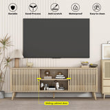 Fiogmub TV Stand for 55/65/70 Inch TV,Bamboo Entertainment Center with Natural Rattan Door, Large Long Boho Media TV Console with Open Shelves Living Room Bedroom Fiogmub