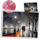 COGNOO Minimalistic Room Diamond Art Painting,Romantic Diamond Art Painting,Painting of a Couple Walking in The rain,Glowing Lights,Colorful Muralist,Romantic Scenery, COGNOO