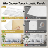 TONOR 4 PCS Acoustic Panels, 48″ x 24″ x 0.35″ Leaf Pattern Soundproof Wall Panels, Full Self-Adhesive, Sound Absorbing Panels for Noise and Echo Reduction, Acoustic Treatment for Studio, Home, White TONOR