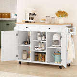 HLR Kitchen Island On Wheels, Rolling Kitchen Island Cart with Drop Leaf Countertop, Barn Door Kitchen Islands Table with Storage Cabinet and Tower Rack, Island Table for Kitchen HLR