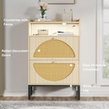 FiveWillowise Shoe Storage Cabinet, Rattan Shoe Cabinet with 2 Flip Drawers & Sensor Light for Entryway, Narrow Free Standing Shoe Racks for Entryway, Hallway, Home, Beige FiveWillowise