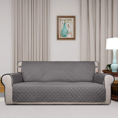 PureFit Reversible Quilted Sofa Cover, Water Resistant Slipcover Furniture Protector, Washable Couch Cover with Non Slip and Elastic Straps for Kids, Dogs, Pets (Sofa, Gray/Light Gray) PureFit