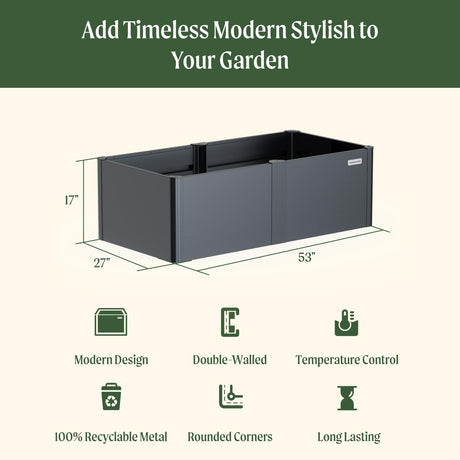 Vego garden Raised Garden Bed, 17" Tall 27" x 53" Heavy Long and Large Metal Planter Box for Trees Plants Flowers Double-Walled Modern Steel Planters for Commercial Residential, Patio, Midnight Blue Vego garden