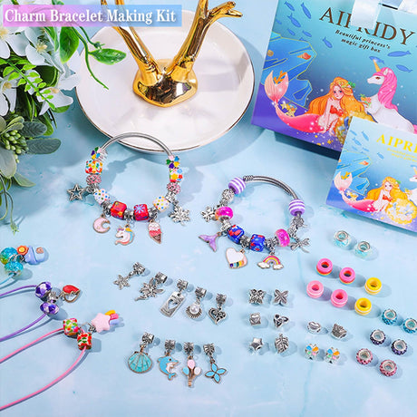 AIPRIDY Charm Bracelet Making Kit,Unicorn Mermaid Crafts Gifts Set Can Inspires Imagination and Creativity,Jewelry Making Kit Perfect Gifts for Girls 5-12 Years Old (84 Pieces) AIPRIDY