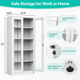 Metal Storage Cabinet with Lock and Glass Doors,Glass Display Cabinet,67" Tall White Storage Cabinets,Locking Curio Cabinets with 5 Shelves for Collectibles,Home,Office,Living Room SISESOL