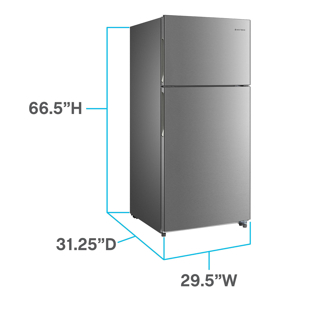 West Bend Apartment Refrigerator Freestanding Dual Door Design Fridge with Top Freezer, Adjustable Electronic Control and Frost Free Defrost, for Condo, House, Small Kitchen Use, 18-Cu.Ft, Metallic West Bend