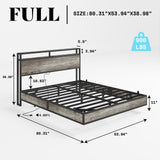 Full Size Floating Bed Frame with LED Headboard, Storage & Charging Station in Rustic Grey AMERLIFE