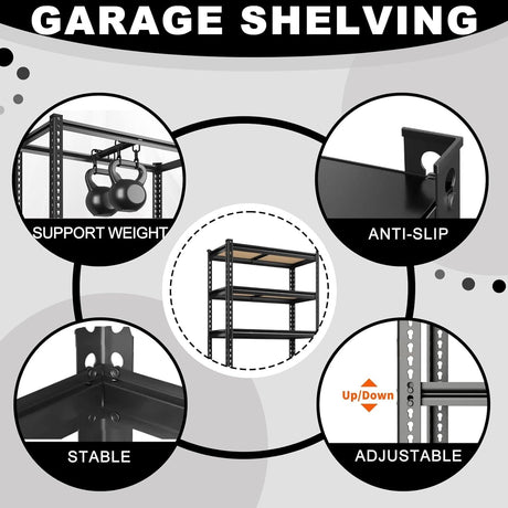 ZEUKMXOO Storage Shelves Garage Shelving Unit Heavy Duty,Metal Racks for Stoage 60 inchs,5 Tier Garage Organization, Adjustable Steel Rack for Closet, Pantry, Warehouse,2000LB ZEUKMXOO