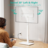 WALI Floor TV Stand with Power Outlet, Tall TV Stand Mount for 32-70 inch TVs up to 110 lbs, Swivel and Height Adjustable TV Stands with Wood Base for Bedroom, Office(TVDVD-7PW), White WALI