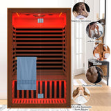 OUTEXER Far Infrared Sauna Home Sauna Spa Room for 2 Person Low-EMF Canadian Hemlock Wood 1950W Indoor Saunas with Oxygen Bar 47.2 * 35.4 * 74.8Inch OUTEXER