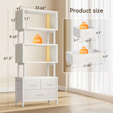 Casaottima 7 Tier Bookshelf, Tall Geometric Bookcase with Fabric Drawers, Modern Display Book Shelves Book Case for Living Room Bedroom, Wood Decorative Standing Shelving Unit for Home Office, White Casaottima