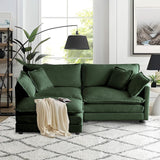 SoarFlash Chenille Sectional Sofa, Comfy L Shaped Modular Coush Sofa with Ottoman, Modern 2 Seat Couch Deep Seat Sofa Set for Living Room,Green SoarFlash
