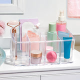 STORi 5-Compartment Clear Plastic Organizer | Rectangular Divided Makeup and Vanity Storage Bin and Office Desk Caddy | Scalloped Wall Design | Made in USA STORi